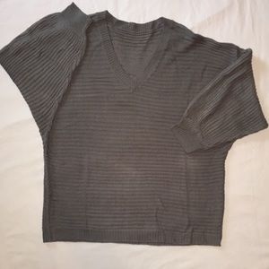 ♥️ SHEIN Curve lightweight ribbed wing sleeve v-neck light gray sweater